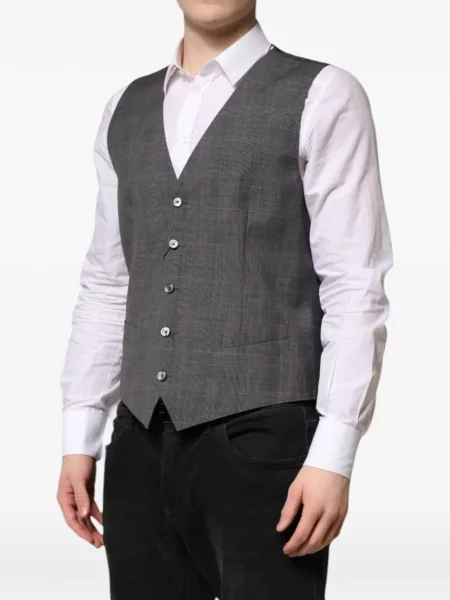 Kamizelka Dolce And Gabbana w kratę z dekoltem w serek szara