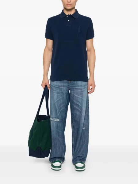 Fleecové zúžené polotričko Polo Ralph Lauren s výšivkou černé