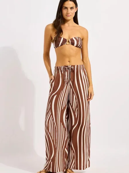 Seafolly pantaloni wide leg feminini Drawcord Wide maro