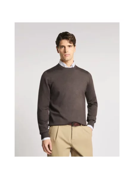 Sweter Fay wełniany z okrągłym dekoltem brązowy