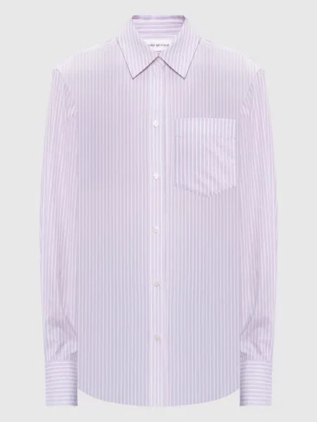 Сорочка в смужку з вишивкою монограми логотипа Victoria Beckham рожева