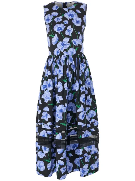 Rochie midi Carolina Herrera cu model floral cu imagine până la genunchi negru