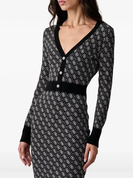 Rochie mini Guess cu decolteu în V cu autograf negru
