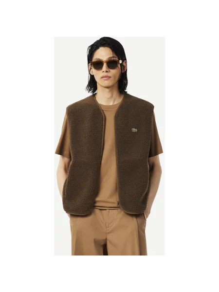 Kamizelka Lacoste Sherpa Fleece czekoladowy XS brązowy