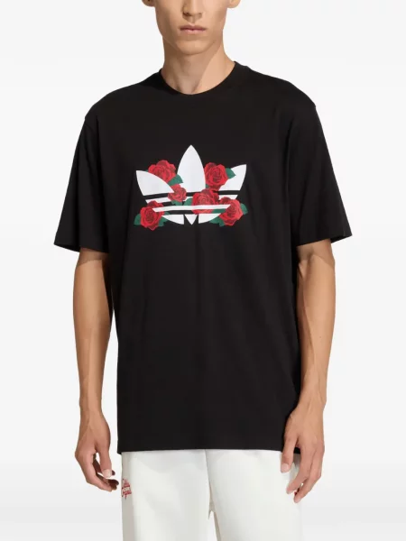 Ριγέ μπλούζα Adidas με κέντημα από διχτυωτό μαύρο