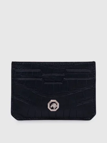 Картхолдер зі шкіри крокодила з металевим логотипом Stefano Ricci синій