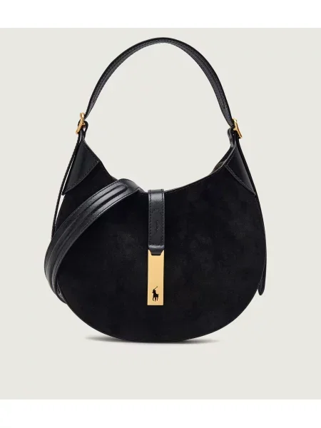 POLO RALPH LAUREN Hobo táska ID | hasított bőr fekete