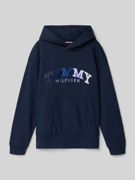 Bluza z kapturem o kroju boyfriend fit z mieszanki bawełny Tommy Hilfiger Teens granatowa