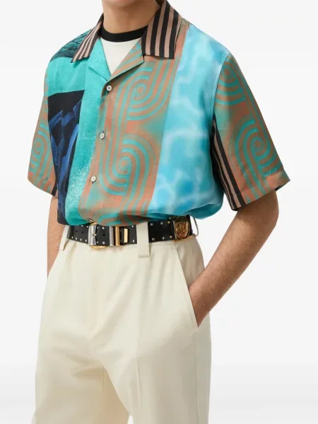 Cămașă Versace de mătase albastru