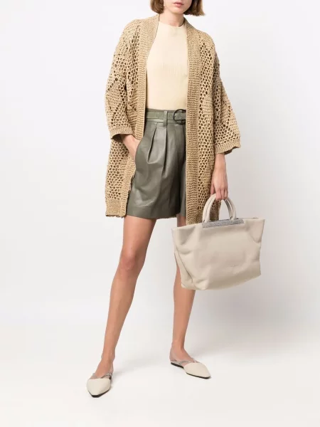 Pantaloni scurți Brunello Cucinelli din piele verde