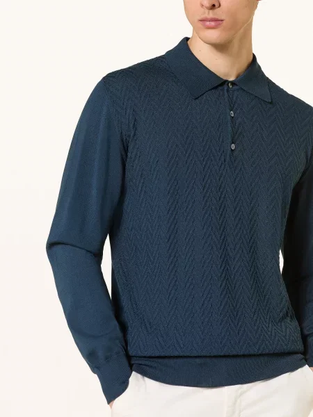 Eton Pletené Polo Tričko tmavě modrá