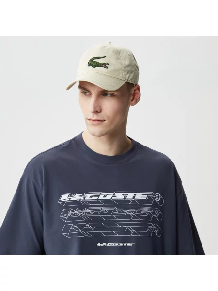 Lacoste Koszulka Z Luźnego Materiału Piqué Z Bawełny Organicznej granatowa