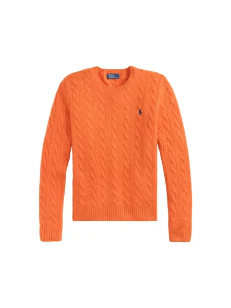 Sweter Ralph Lauren wełniany z długim rękawem pomarańczowy