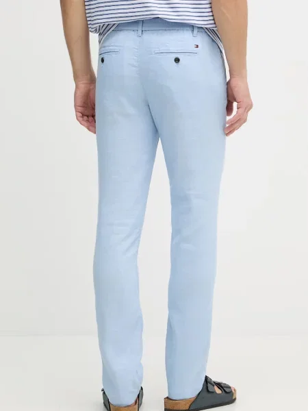 Tommy Hilfiger spodnie z lnem niebieskie
