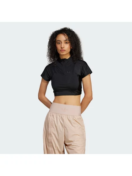 Adidas Originals t-shirt Zip Up Crop Top z półgolfem czarny
