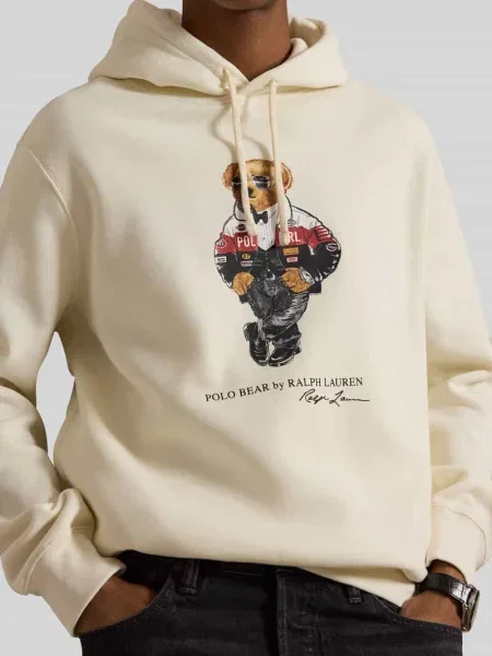 Bluza z kapturem o kroju regular fit z kultowym motywem misia z czystej bawełny Polo Ralph Lauren biała