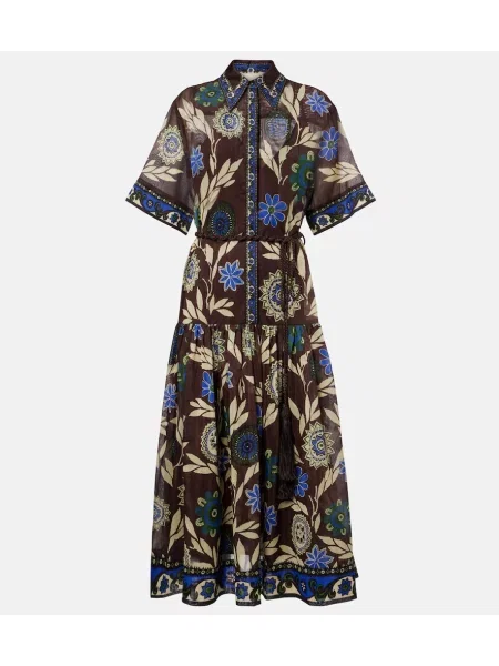 Svilena srajčna obleka Alemais s potiskom rjava