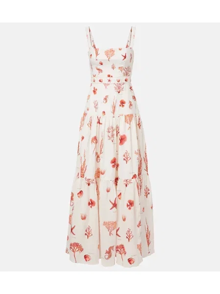 Lniana sukienka maxi Agua By Agua Bendita z nadrukiem biała