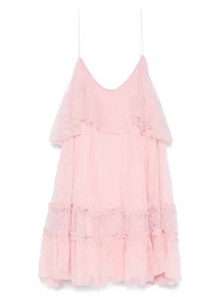 Mała sukienka mini Nissa koronkowa garniturowa różowa