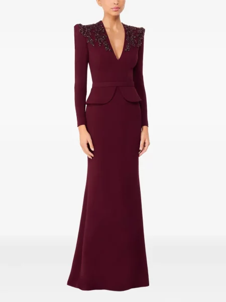 Rochie maxi Jenny Packham cu paiete cu decolteu în V de costum roșu