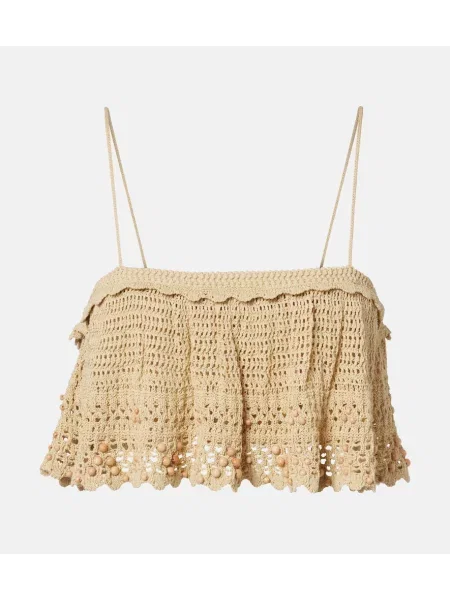 Szydełkować top Isabel Marant z koralikami beżowy