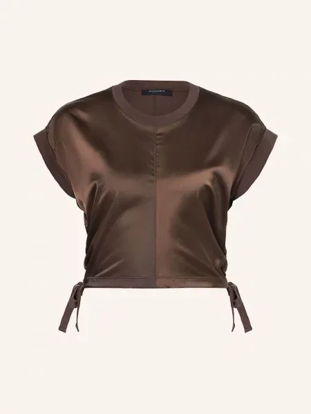 Allsaints Tričko Mira Ze Směsi Materiálů tmavě hnědá