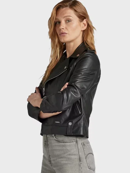 Байкерська шкіряна куртка G-star Raw чорна
