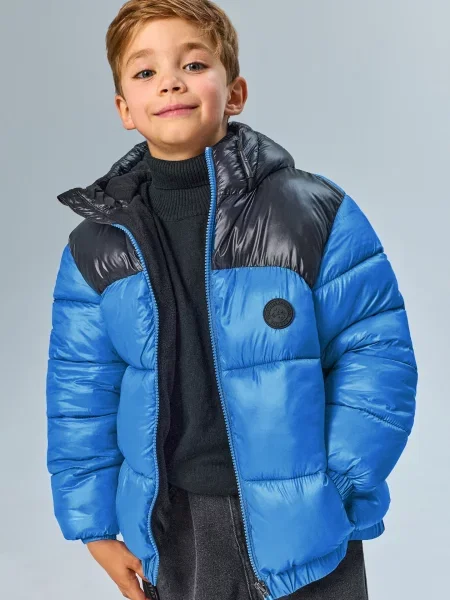 Sinsay Puffer bunda s kapucí a reflexními prvky modrá