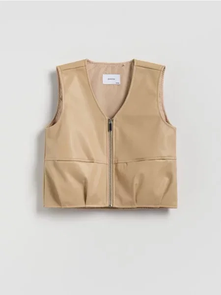 Reserved Vestă din piele ecologică bej