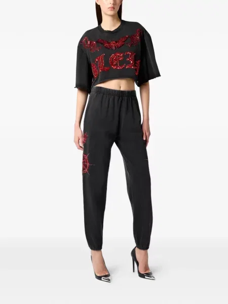 Тениска Philipp Plein с пайети изрязани черно
