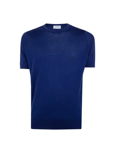 Krótki sweter John Smedley z krótkim rękawem niebieski