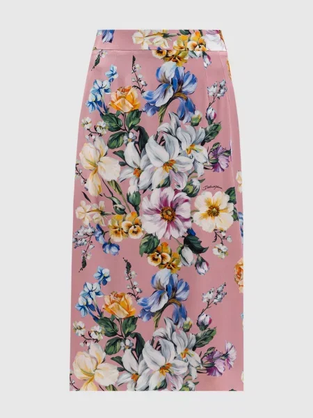 Спідниця міді з шовком в квітковий принт Dolce&gabbana рожева