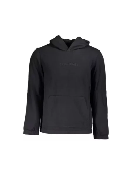 Lniana bluza z kapturem Calvin Klein z kapturem z długim rękawem czarna