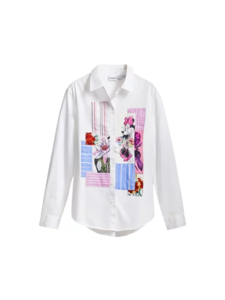 Desigual koszula FLOWERS MINNIE regular z kołnierzykiem klasycznym biały