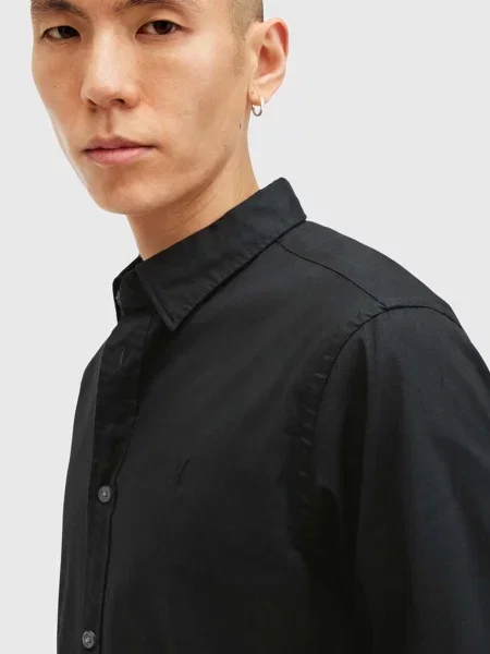 Сорочка AllSaints HAWTHORNE LS SHIRT slim класичний комір чорний