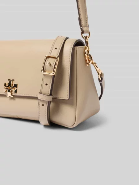 Torba na ramię z detal z logo Tory Burch beżowa