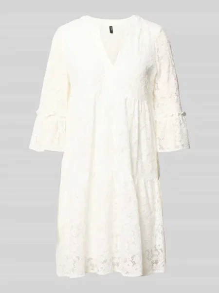 Sukienka z koronki o kroju loose fit z mieszanka bawełny model HONEY' Vero Moda biała