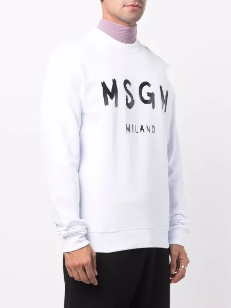 Bluza nierozpinana Msgm z nadrukiem z okrągłym dekoltem biała
