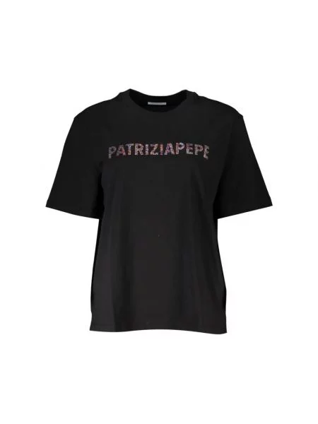 Dzianinowa koszulka Patrizia Pepe z krótkim rękawem czarna