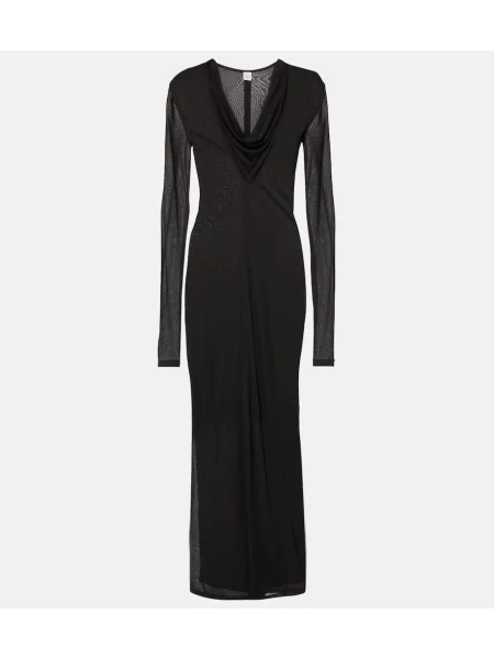 Rochie midi Toteme din jerseu drapată până la genunchi negru