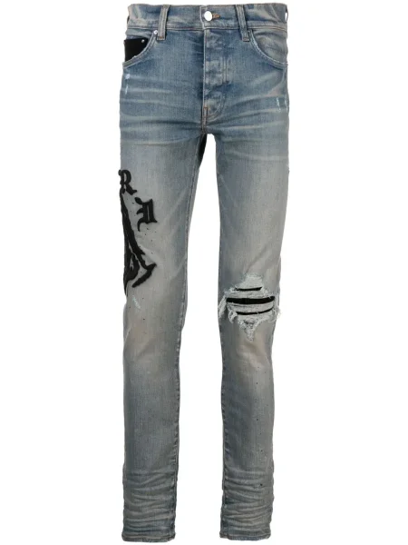Blugi skinny Amiri cu broderie albastru