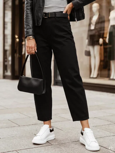 Jeansy balloon fit z wysokim stanem z paskiem Dstreet czarne