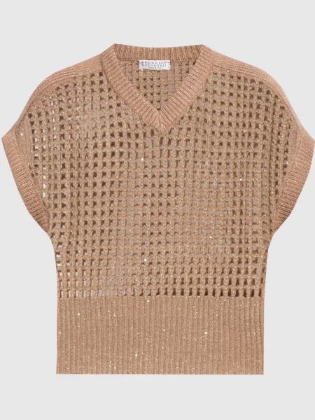Ажурний кардиган з люрексом Brunello Cucinelli коричневий