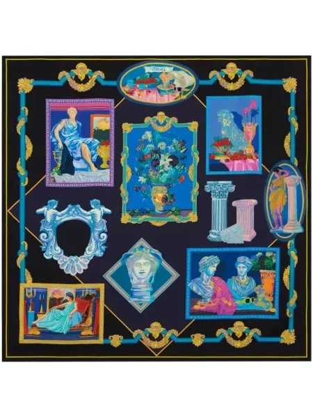 Копринен голям шал Versace синьо