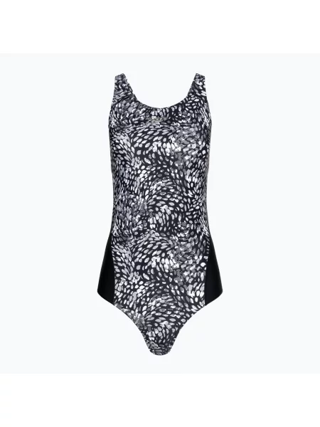Speedo jednodílné plavky Allover Digital Recordbreaker black/usa charcoal/shark grey/white bílé