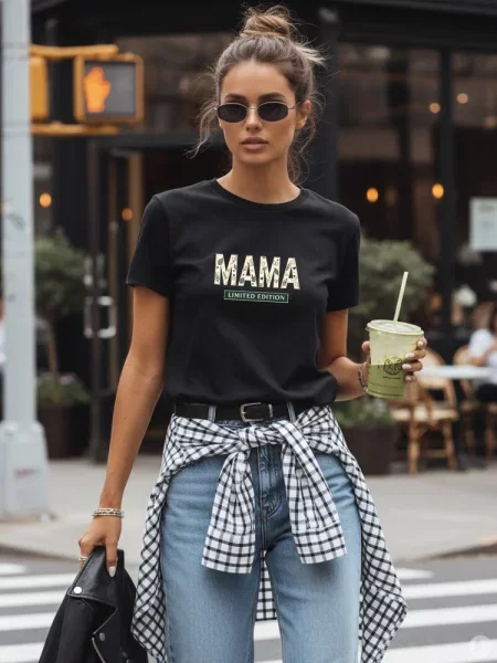 Koszulka z bawełną Mama Limited Edition Dstreet czarna