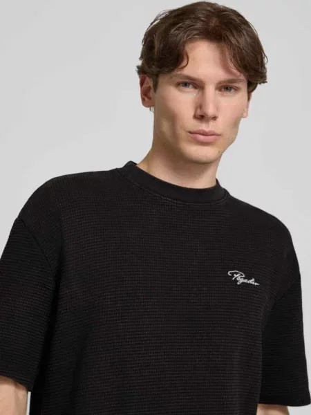 T-shirt o kroju oversized z fakturowanym wzorem i wyhaftowanym logo Pegador czarna