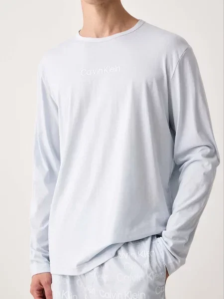 Calvin Klein Underwear Hosszú pizsama pasztellkék / fehér kék