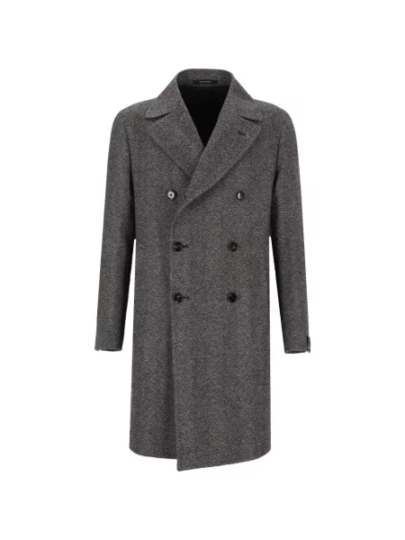 Palton Tagliatore cu model herringbone cu două rânduri de nasturi negru