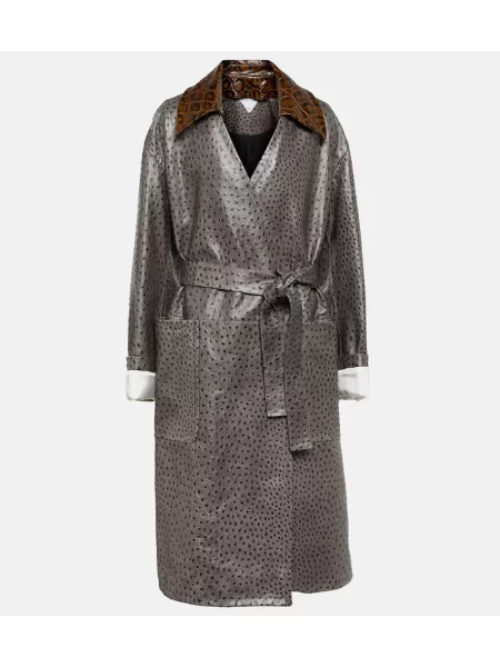 Кожено палто Bottega Veneta сиво